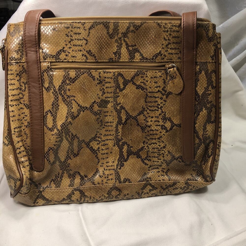 Snake Skin Tignanello Leather Shoulder Bag animal print 2 toned Brown Zip Close